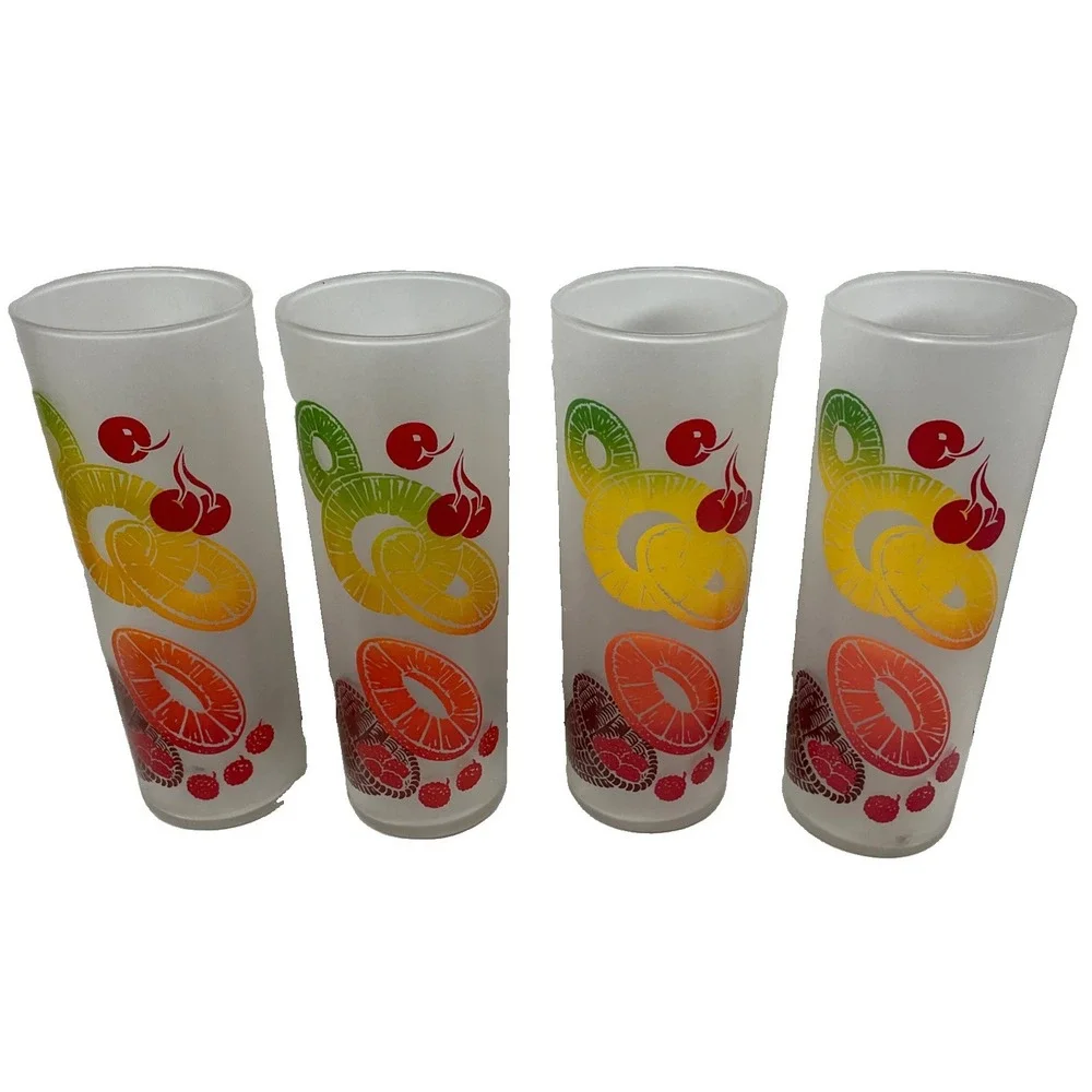 VTG 1950s MCM Set Of 4 Federal Glass Frosted Tom Collin Fruit Juice Glasses EUC
